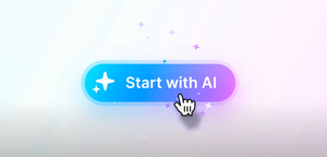 Framer AI 홍보 영상 중, 'Start with AI'라는 버튼을 누르는 장면